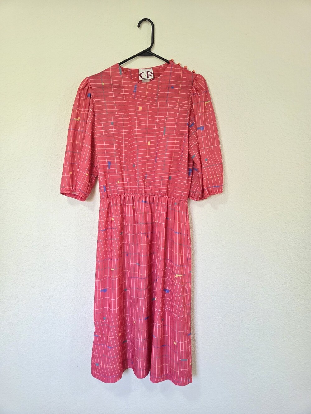 Vintage 90s CR Coral Pink Geometric Dress Womens 12 Medium/large - Picture 2 of 11